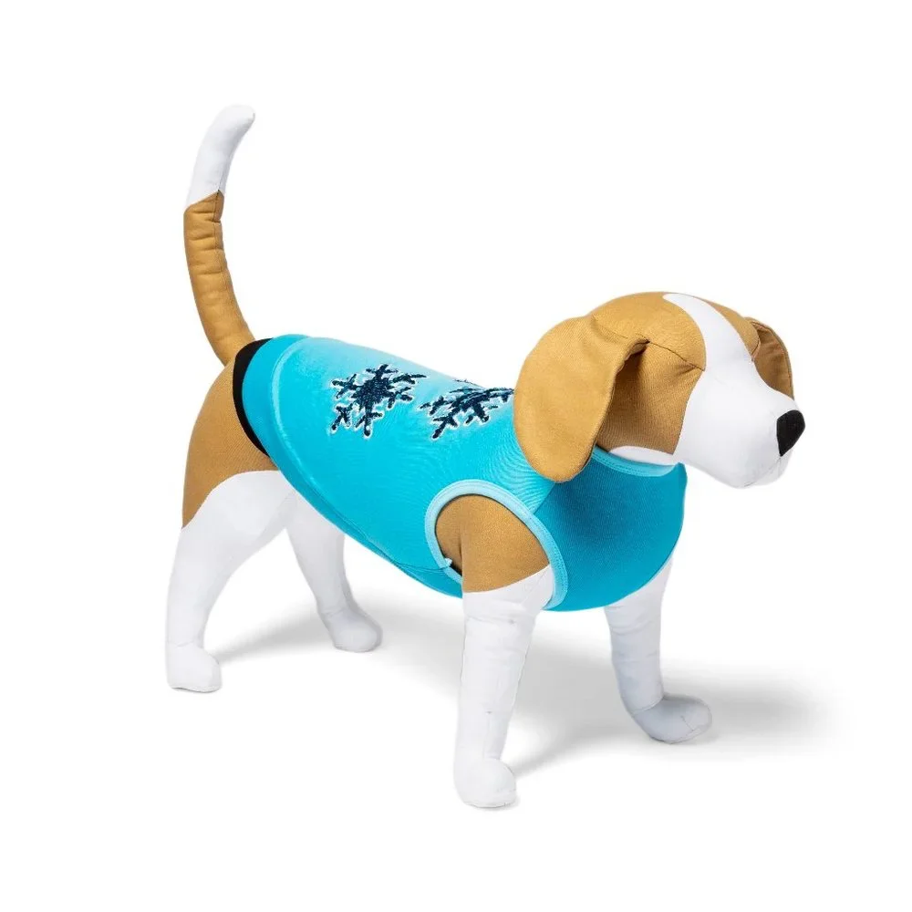 Blue Winter Snowflake Flip-Sequin Holiday Dog & Cat Pet Sweatshirt - M, XL - Picture 1 of 3